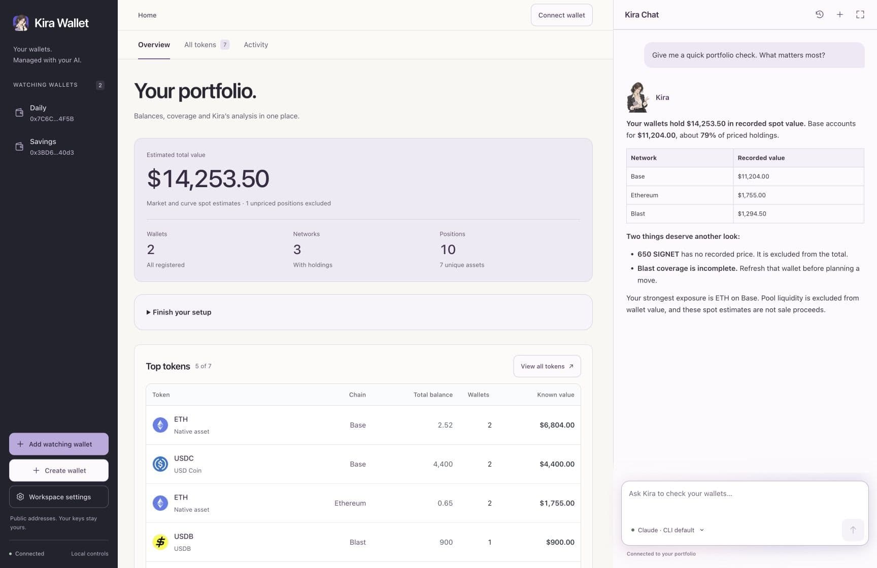 Kira Wallet product screen 1